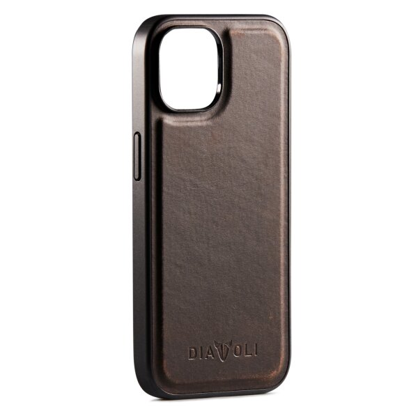 DIAVOLI - Lederhülle - Case - Hülle - Ledercase für iPhone 15 - Kompatibel mit Mag-Safe - Handyhülle - Leder Braun